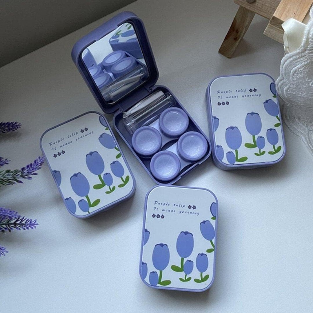 Floral Portable Contact Lens Travel Kit with 2 Lens Cases